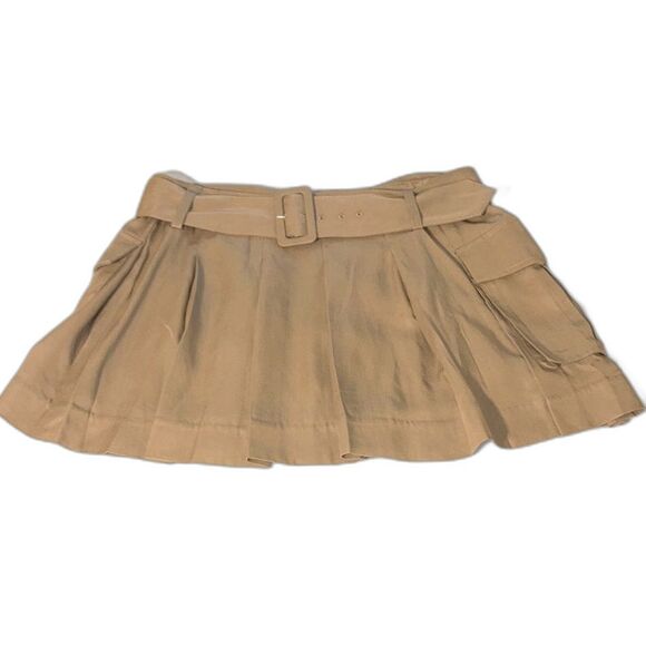 REFORMATION Brinley Belted Pleated Cargo Skirt Khaki Belt Pockets Zipper Size 12 - Picture 11 of 15